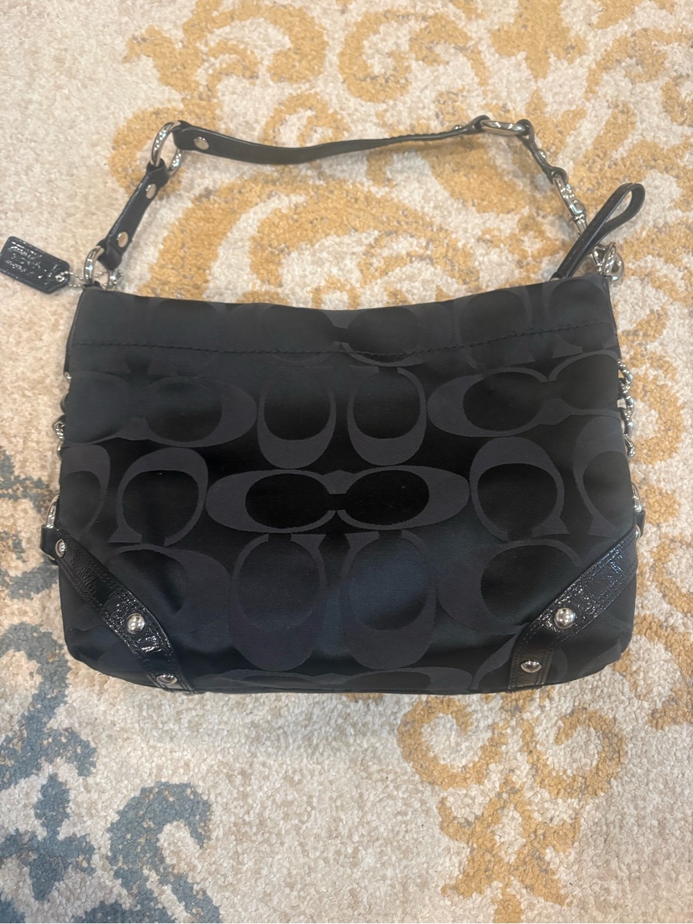 Coach Black Signature Shoulder Bag with Silver Hardware